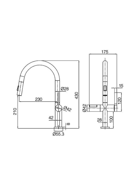 Imex Turin Kitchen Faucet Counter with Pull-Out Spray Silver