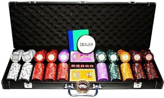 Pokeritems Palace Set 500 Numbered Poker Chips 14gr in Suitcase with 2 Decks