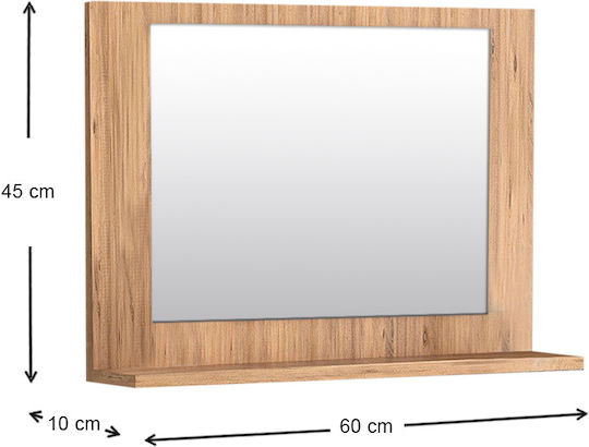 Megapap Devlin Правоъгълена Банско Огледало от ПДЧ с Рафт 60x45см Pine Oak
