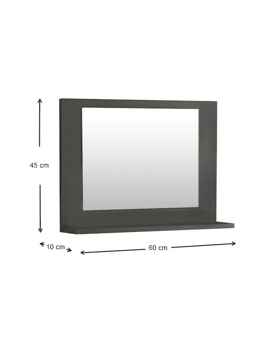 Megapap Devlin Rectangular Bathroom Mirror made of Particle Board with Shelf 60x45cm Charcoal