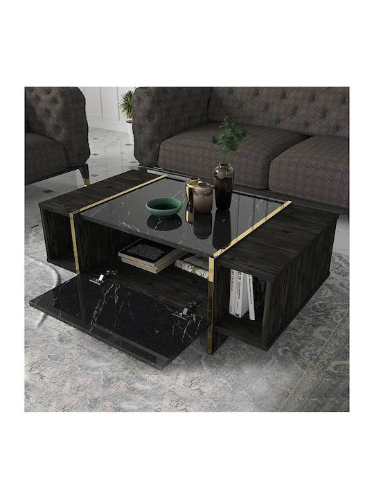 Rectangular Central Coffee Table Veyron Wooden Black Marble Effect L104xW60xH37.3cm GP042-0066 1