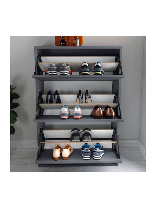 Nave Wooden Shoe Organizer with 3 Shelves Carbon 73.6x24x110cm