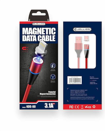 Jellico KDS-80 Braided / Magnet detasabil USB-A la Cablu Lightning Roșu 1m
