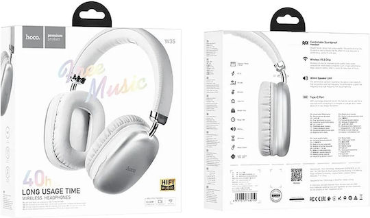 Hoco W35 Безжични / Жични Over Ear Слушалки с Радио с 40 часа Работа Сребристи
