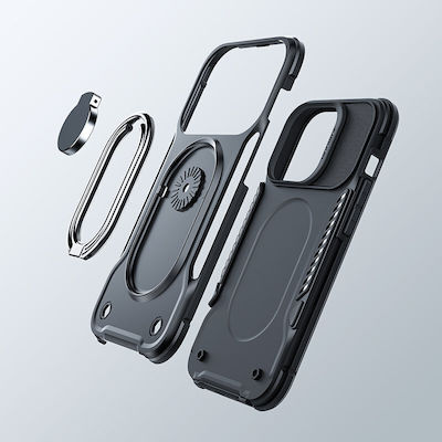 Joyroom Dual Hinge Armored Plastic / Silicone Back Cover Black (iPhone 14 Pro)