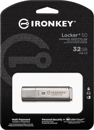 Kingston IronKey Locker+ 50 32GB USB 3.2 Stick Ασημί