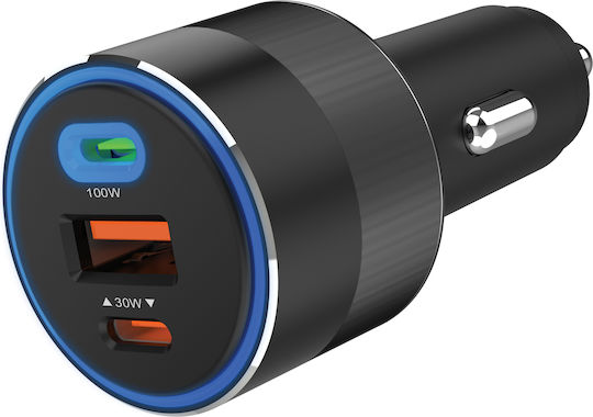 Sandberg Sandberg Autoladegerät 130W mit Anschlüssen 1xUSB 2xType-C Schwarz Farbe