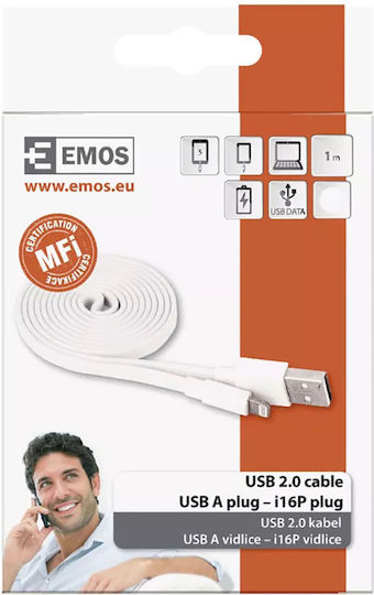 Emos Flat USB-A to Lightning Cable White 1m (SM7013W)