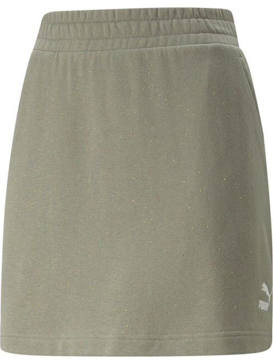 Cu talie înaltă Mini Fustă Kaki