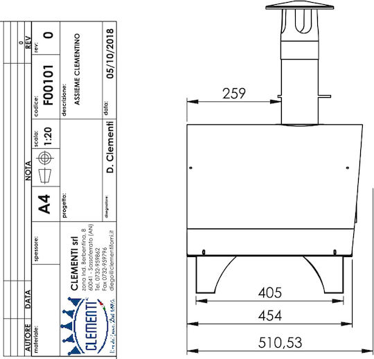 Clementi Tetto Pizzaofen Holz Traditionell 70x51.1x80.2cm