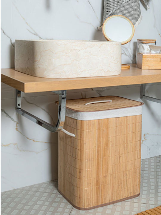 Estia Essentials Laundry Basket Bamboo Collapsible 60l with Lid 40x30x50cm Beige