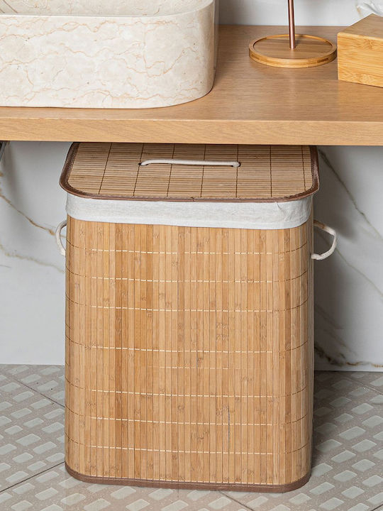 Estia Essentials Laundry Basket Bamboo Collapsible 60l with Lid 40x30x50cm Beige