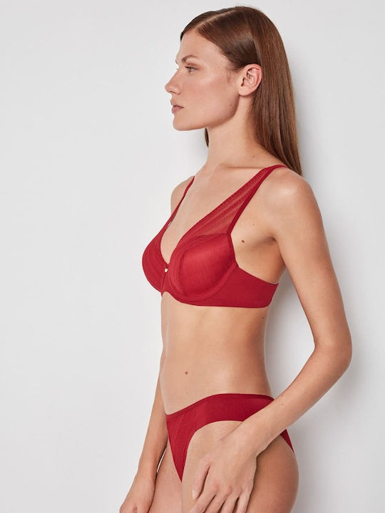 Gisela Δαντελένιο Σετ Εσωρούχων Bralette με Slip Κόκκινο