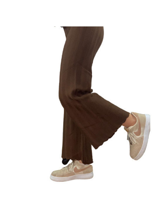 Pantaloni tricotați pentru femei Brown One Size