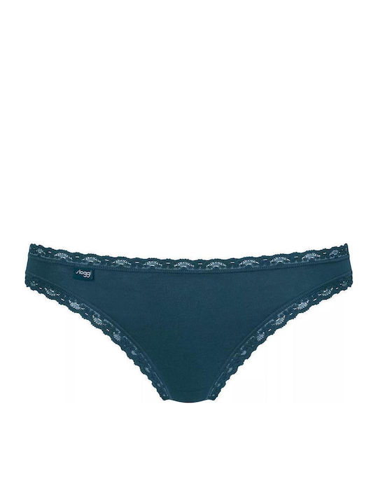 24/7 Weekend Tanga Βαμβακερά Women's Slip 3Pack with Lace Blue / Ciel / Black