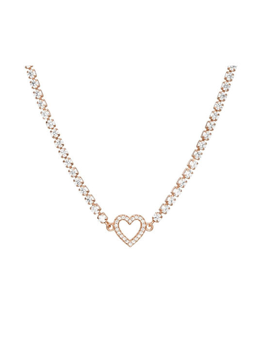 Emporio Armani Necklace with design Heart with Pink Gold Plating with Zircon