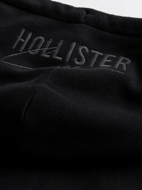 Hollister Herren Sweatshirt Jacke mit Kapuze und Taschen Schwarz