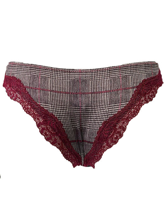 Infiore Brazilian Brazilian Plaid Underwear with Lace in Bordeaux Shade