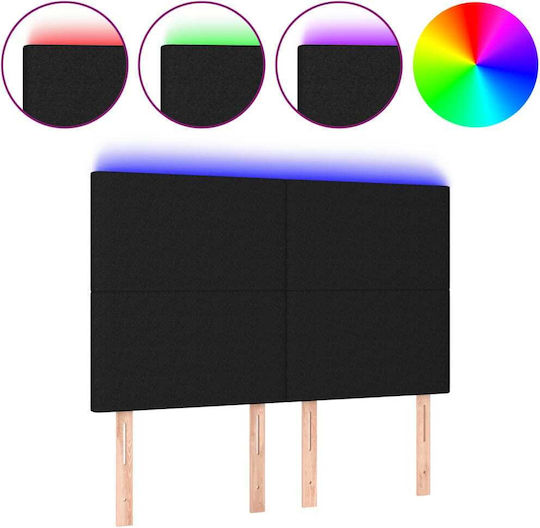 vidaXL LED Тапицирана Табла за Легло Черна 144x118cm