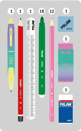 Milan Sunset Pencil Case Full 34pcs Fuchsia
