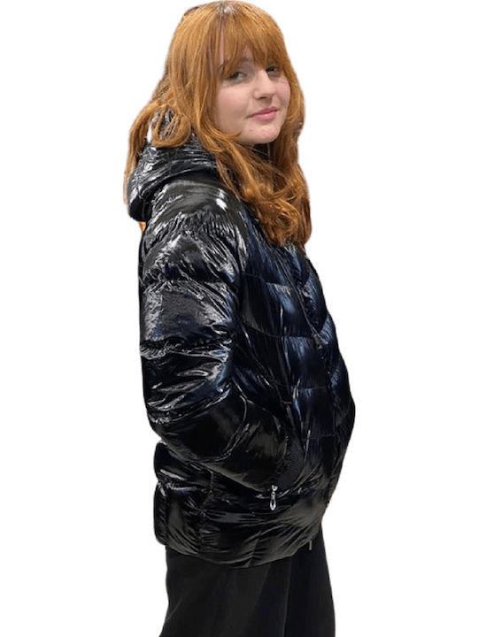 Kurz Damen Puffer Jacke Winddicht für Winter Schwarz