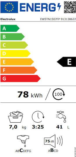 Electrolux Πλυντήριο Ρούχων Άνω Φόρτωσης 7kg 1000 Στροφών EW5TN1507FP
