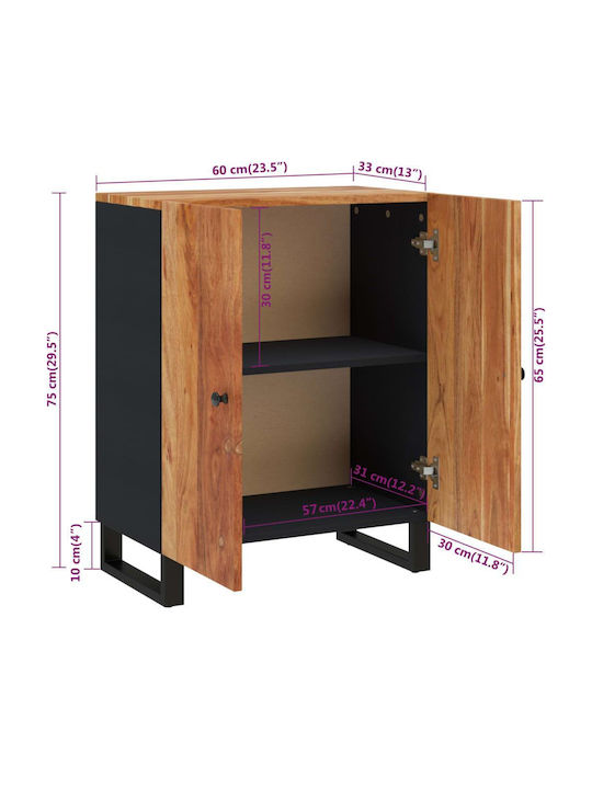 Living Room Display Cabinet Made of Solid Wood Brown 60x33x75cm