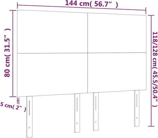 vidaXL LED Bed Headboard Fabric Light Grey 144x128cm