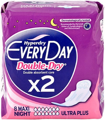 Every Day Double Dry Maxi Night Sanitary Pads with Wings Ultra Plus for Heavy Flow 7 Drops 8pcs