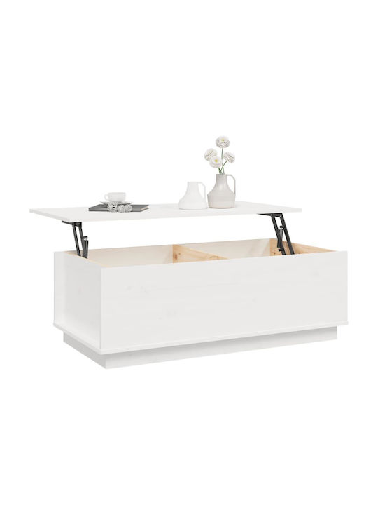 Rectangular Central Coffee Table Made of Solid Wood with Lifting Mechanism White W100xD50xH35cm