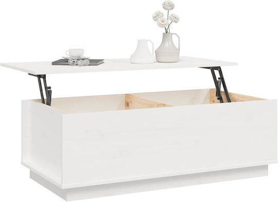 Rectangular Central Coffee Table Made of Solid Wood with Lifting Mechanism White W100xD50xH35cm