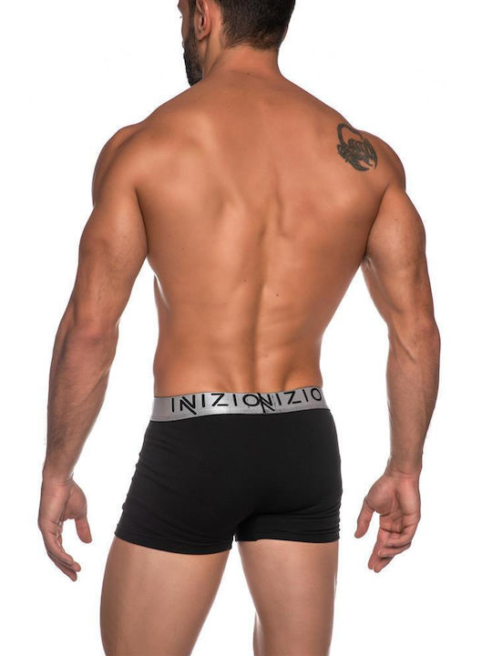 INIZIO Inizio Inizio Boxer bărbătesc din bumbac Inizio cu talie elastică metalică, slim fit, 95%coton 5%elastan IN-SILVER - BLACK-SILVER