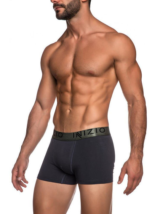 INIZIO Inizio Inizio men's cotton boxer with metallic elastic waistband,slim fit,95%cotton 5%elastane IN-BL-KHAKI - BLACK-LAW