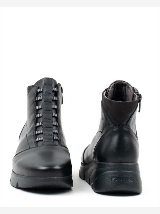 Leder Damen Stiefeletten mit Plattform Schwarz