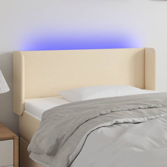vidaXL Tăblie de Pat cu LED, din Țesătură, Crem, 103x88 cm,
