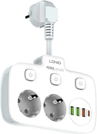 Ldnio Bandă de alimentare 2 Prize cu 3 USB-A, 1 USB-C și Comutator