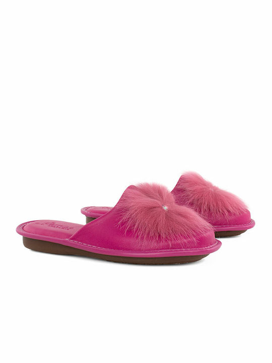 Castor Anatomic Ευδοξία Anatomic Leather Women's Slippers In Fuchsia Colour