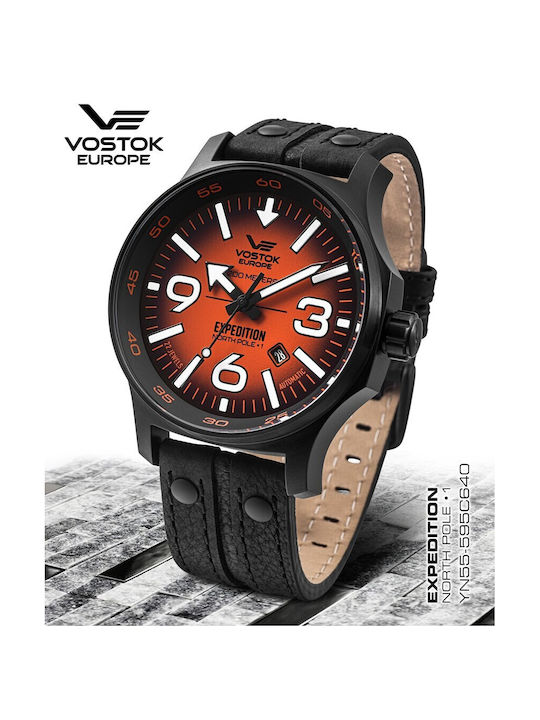 Vostok Europe Watch Chronograph Battery with Black Leather Strap