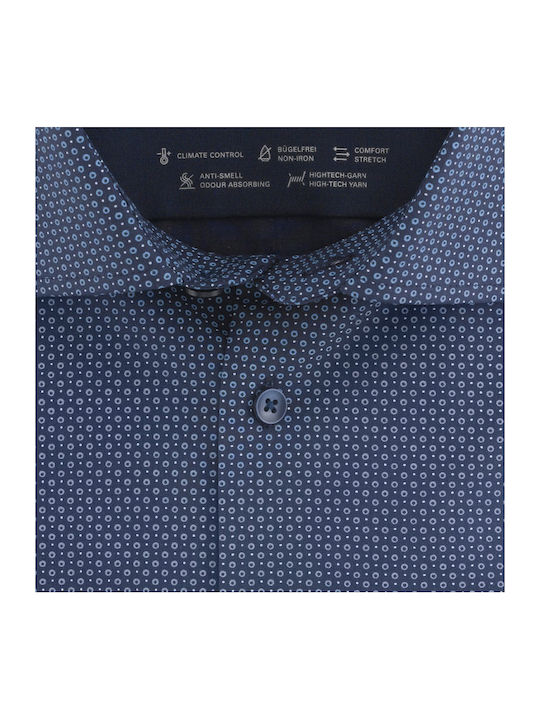 Olymp Men's Shirt Long Sleeve Polka Dot Navy Blue