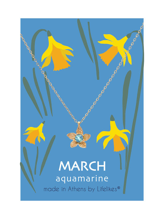 LifeLikes Birthstone March Κολιέ με σχέδιο Λουλούδι Επιχρυσωμένο