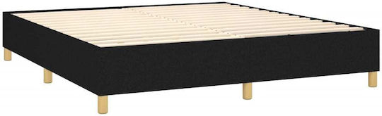 Bed Queen Upholstered with Fabric Black with Slats & Mattress 160x200cm