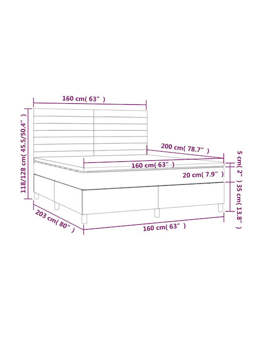 Bed Queen Upholstered with Fabric Black with Slats & Mattress 160x200cm