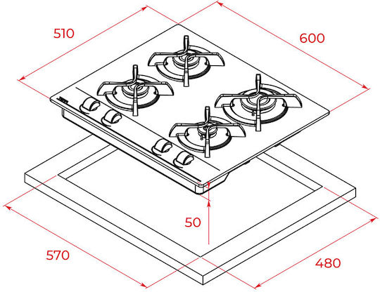 Teka Gas Cooktop Autonomous 60x51εκ.
