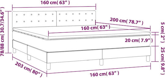 Bed Queen Upholstered with Fabric Blue with Slats & Mattress 160x200cm