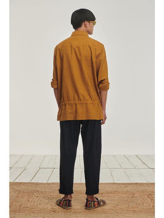 P/Coc P- Men's Shirt Long Sleeve Linen Orange