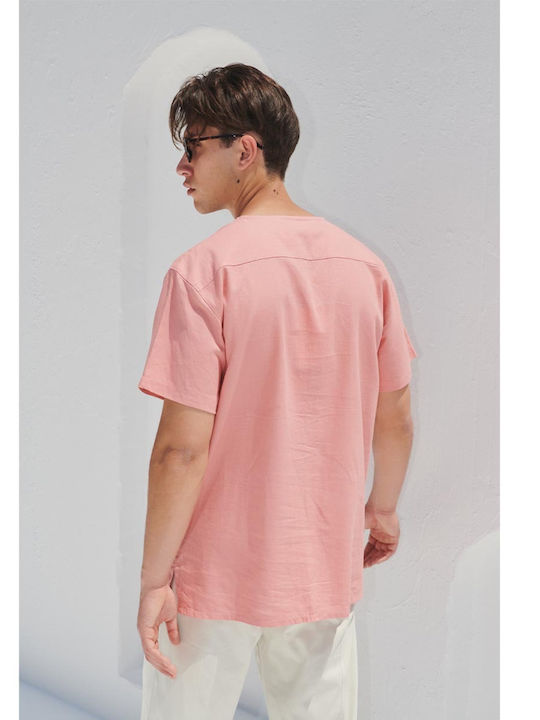 P/Coc P- Men's Shirt Short Sleeve Linen Pink