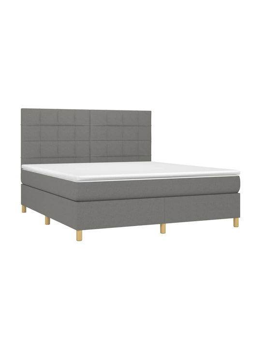 Bed Queen Upholstered with Fabric Dark Gray with Slats & Mattress 160x200cm