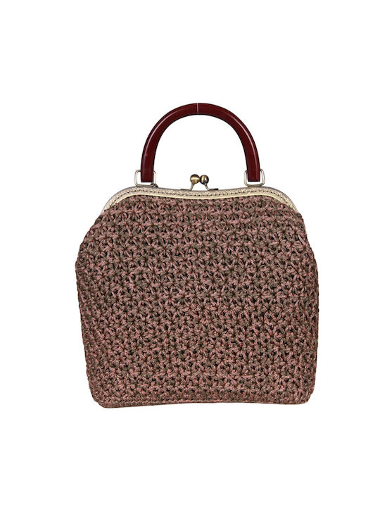 Women's handmade knitted bag with polypropylene yarn and wooden handles rotten apple cypress green