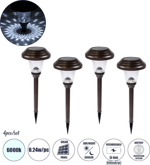GloboStar Set of 4 Stake Solar Lights Lanterns 0.24W 100lm Cold White 6000K with Photocell IP65 12cmx12cmx23cmcm