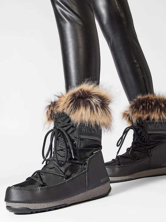 Snow Boots with Laces & Fur Monaco Low Black